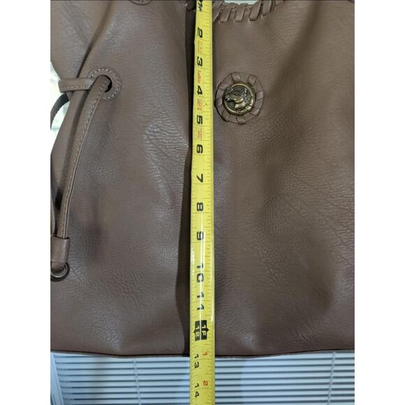 Dark Brown Pebbled Faux Leather Marion Slouchy Tote Gold Chain Bag Brass Horse - Picture 11 of 12